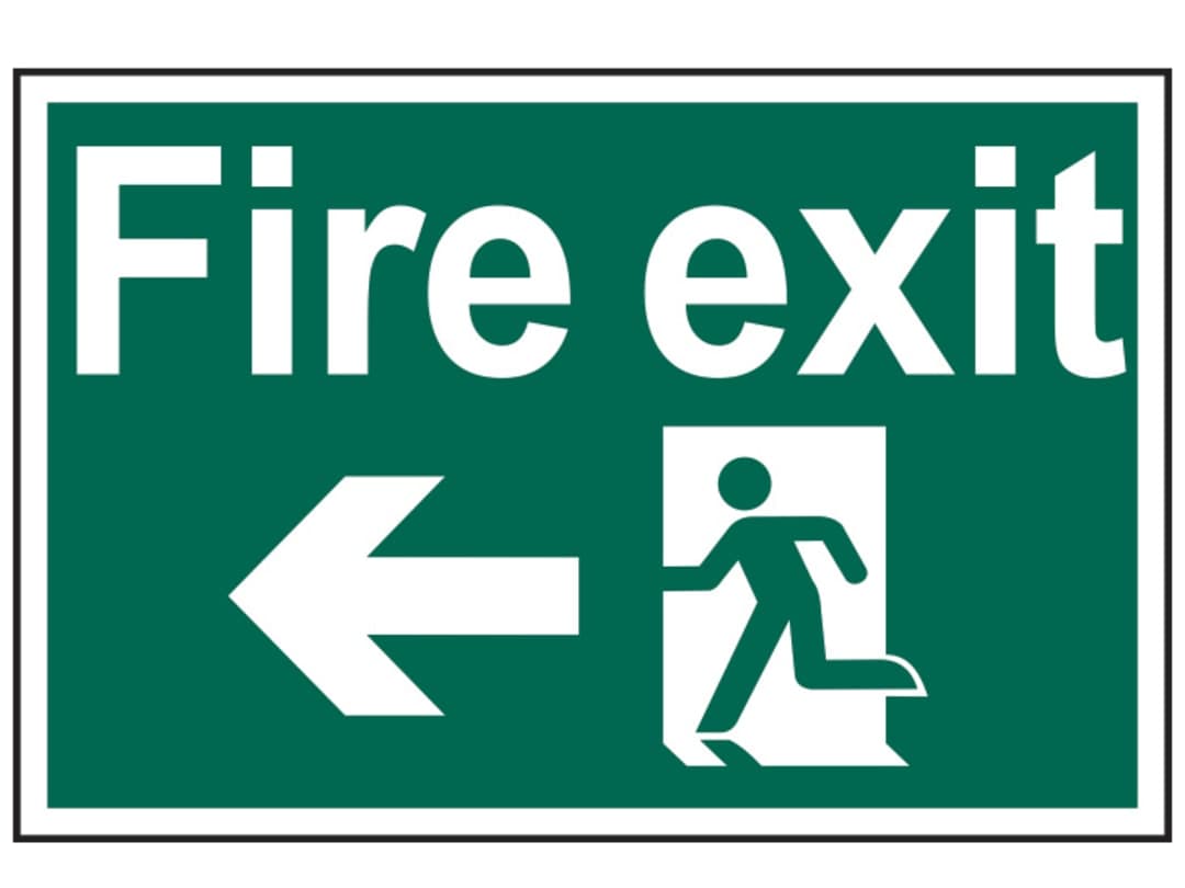 Scan Fire Exit Running Man Arrow Left - PVC Sign 300 x 200mm 1506