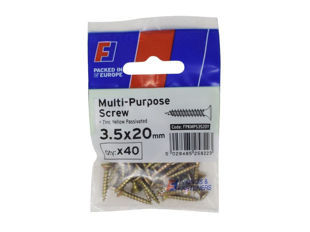 ForgeFix Multi-Purpose Pozi Screw CSK ST ZYP 3.5 x 20mm ForgePack 40 FPKMPS3520Y