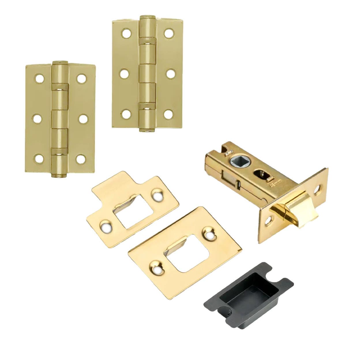 Premium Door Latch Pack - 64mm - Brushed Brass - Hinges/Tubular Door Latch - Hardware Solutions