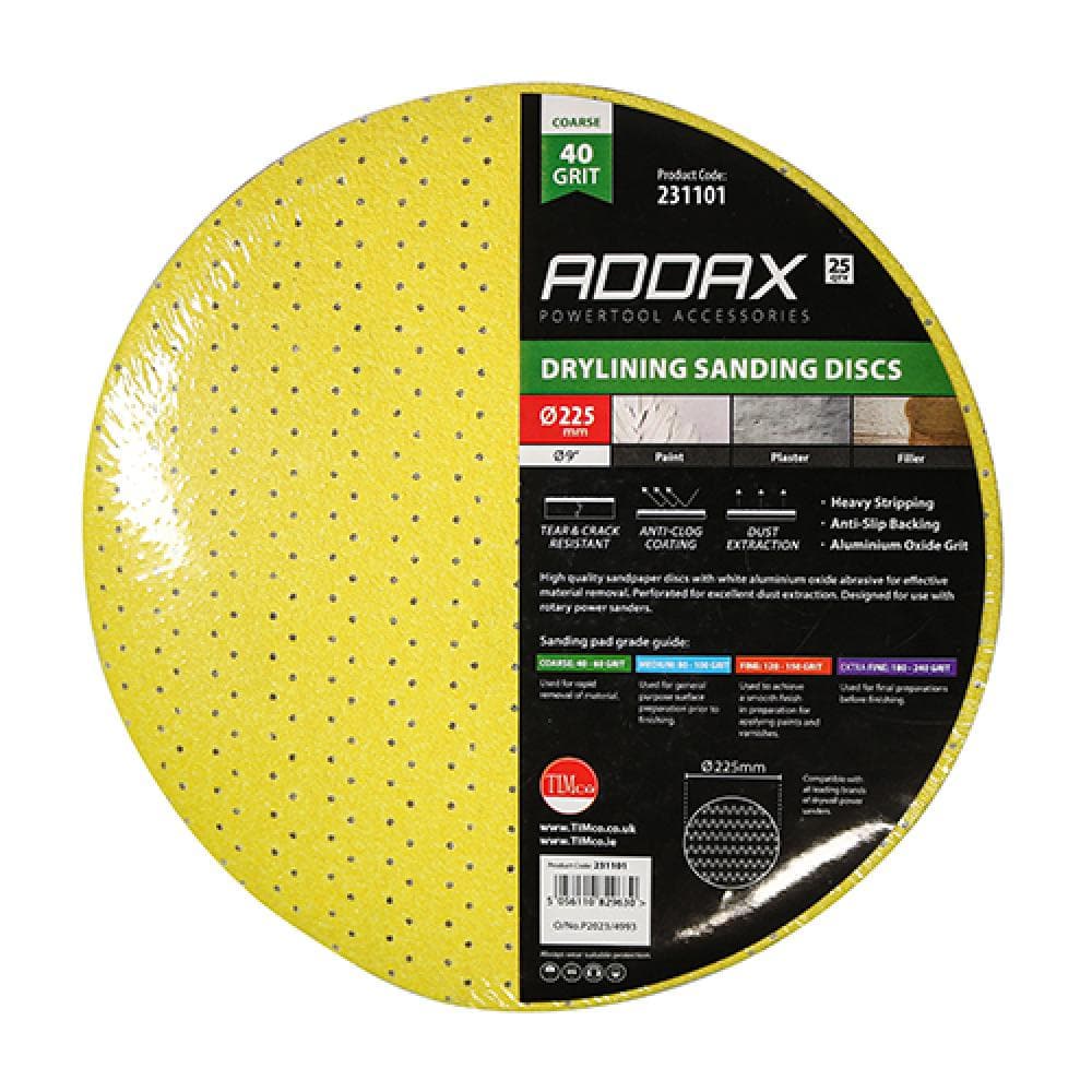 Timco 231101 Drylining Sanding Discs - 40 Grit - Yellow 225Mm Pack 25