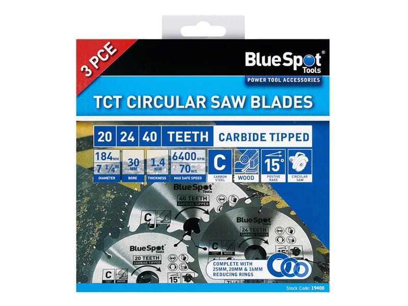 Bluespot Tools 19400 184Mm Circular Saw Blade Set 3 Piece