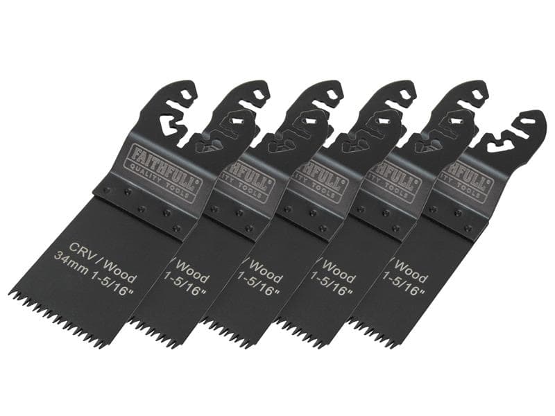 Faithfull M0010027 X 5 Multi-Function Tool Crv Flush Cut Wood Blade Ground Side Set 34Mm (Pack 5)
