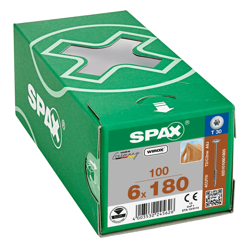 SPAX T-Star Washer Head Screw Wirox Coated 6 x 180mm Qty 100