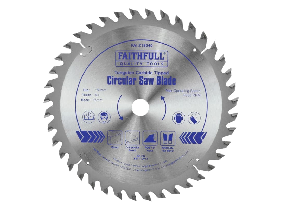 Faithfull TCT Circular Saw Blade 180 x 16mm x 40T POS FAIZ18040