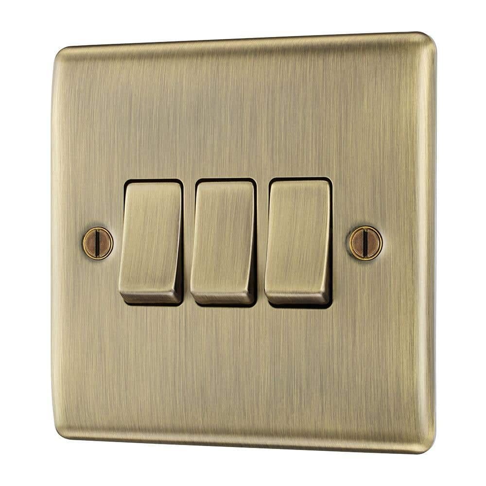 Triple Light Switch - 2 Way - Antique Brass