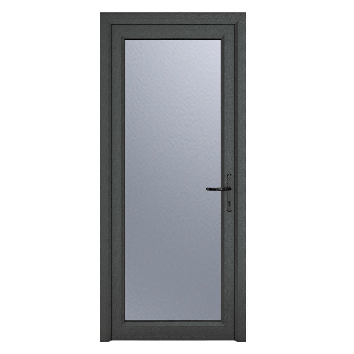uPVC Anthracite Grey Ex/White Int - Single External Door- Full Glass - Obscure - Double Glazed - Left Hand Open - 840mm x 2090mm