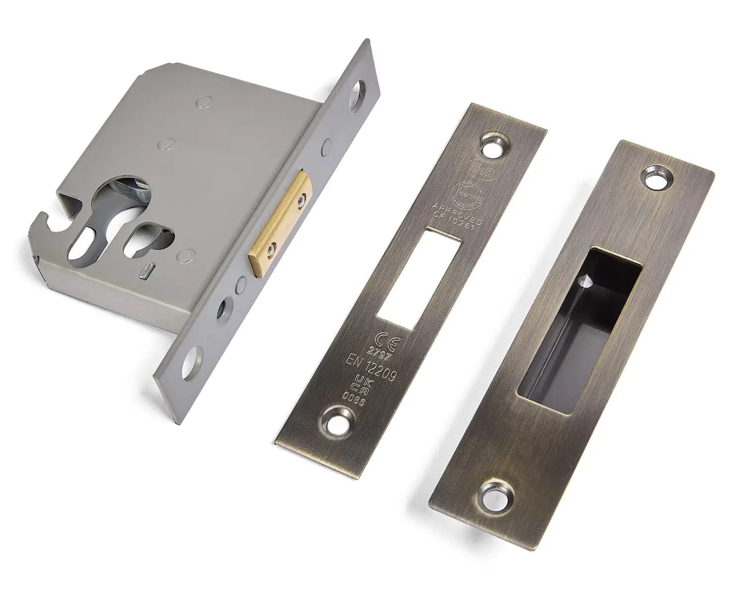 Euro Profile Deadlock - UKCA/CE Certified - Fire Tested - 64mm - Antique Brass - Security Solutions