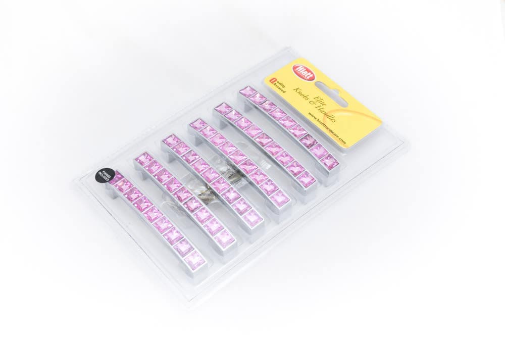 Pink Acrylic D Cabinet Handle 96mm Polished Chrome - Pack of 6