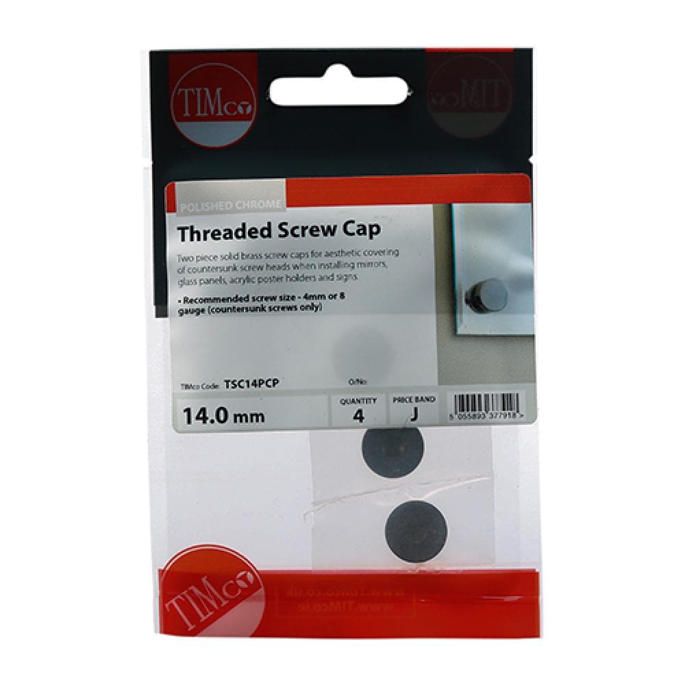 Timco TSC14PCP Threaded Screw Caps - Solid Brass - Polished Chrome 14Mm TIMpac 4