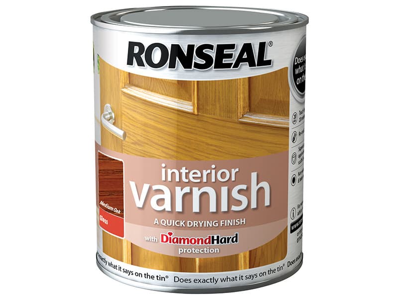 Ronseal 36848 Interior Varnish Quick Dry Gloss Medium Oak 750Ml