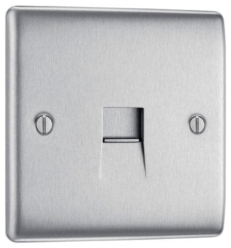 Screwless Flatplate Brushed Steel Single Switched 13A Power Socket FBS21G-01