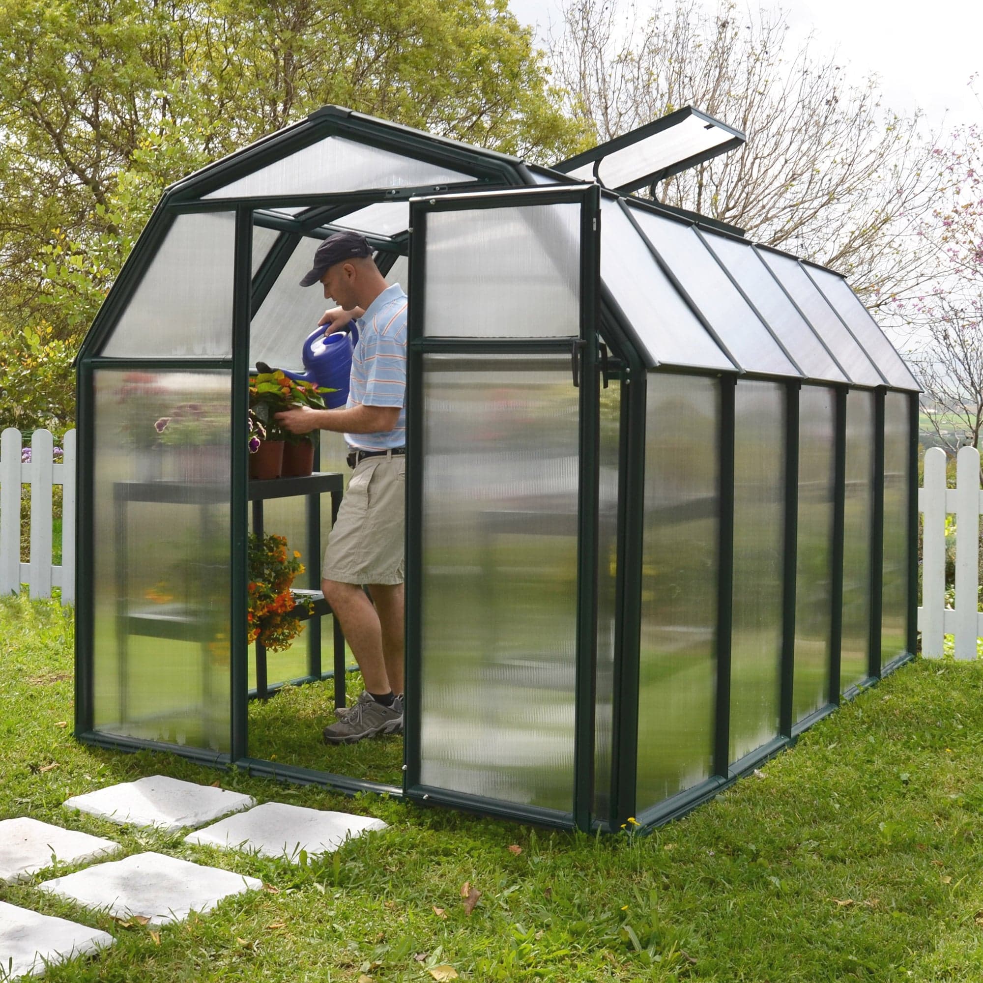 6' x 10' Palram Canopia Rion EcoGrow Walk-In Green Greenhouse with Resin Frame (1.8m x 3.0m)