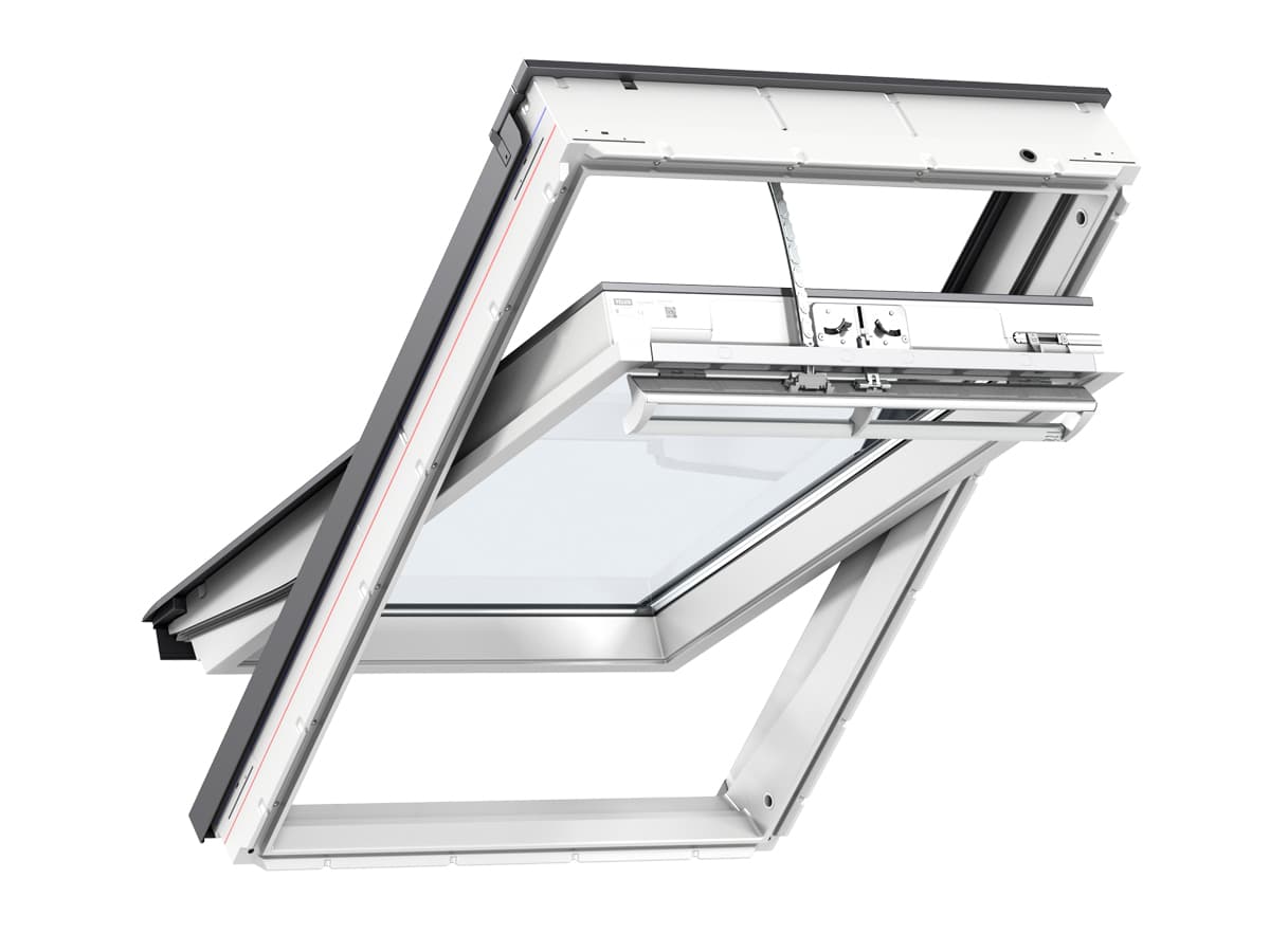 VELUX Electric Centre Pivot Roof Window White Maintenance Free Triple Glazed 1340mm x 980mm GGU UK04 006621U
