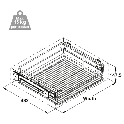 Hafele Pull Out Storage Basket 500mm Grey