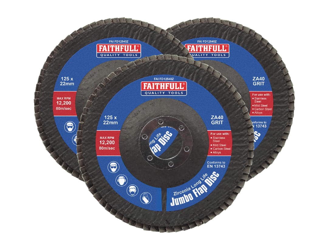 Faithfull Zirconia Abrasive Jumbo Flap Disc 125 x 22mm 40 Grit (3 Pack) FAIFD12540Z3