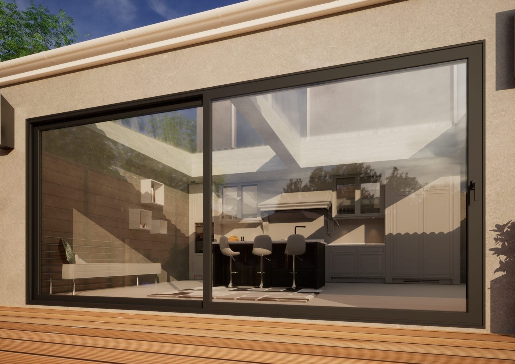 Aluminium Sliding Door - 4500mm Grey - Right Hand Slide & Left Hand Fixed