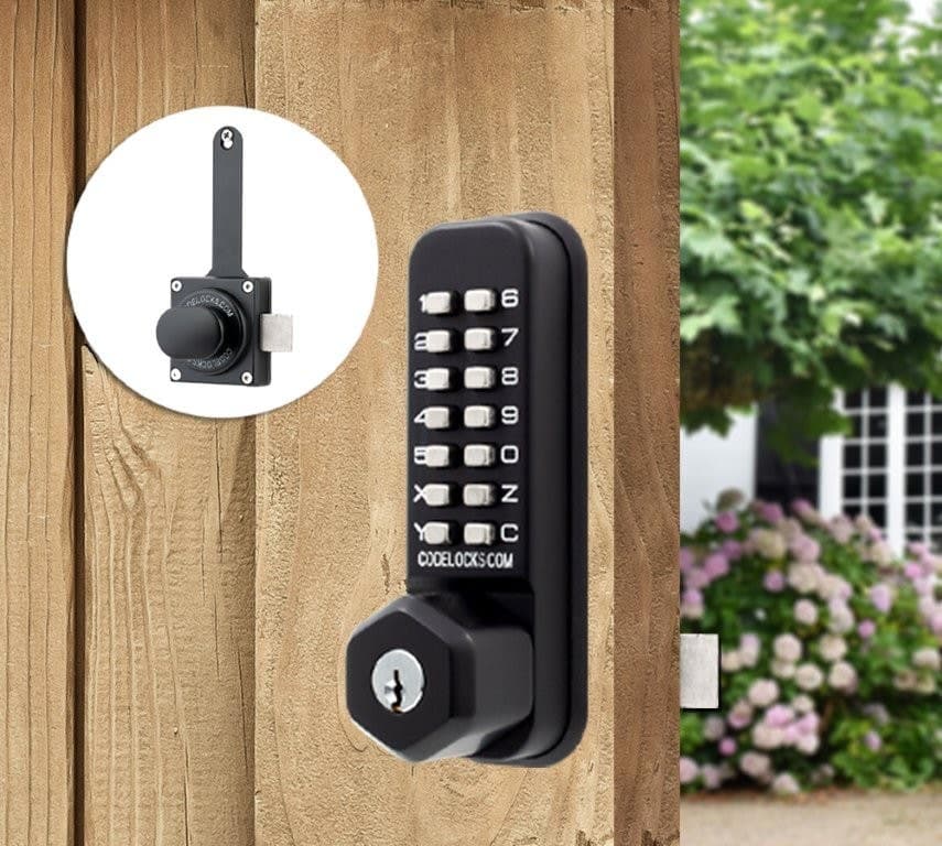 Mechanical Front Plate/Surface Latch Lock - Keypad - Key Override - Adjustable Backset - Marine Grade - Black
