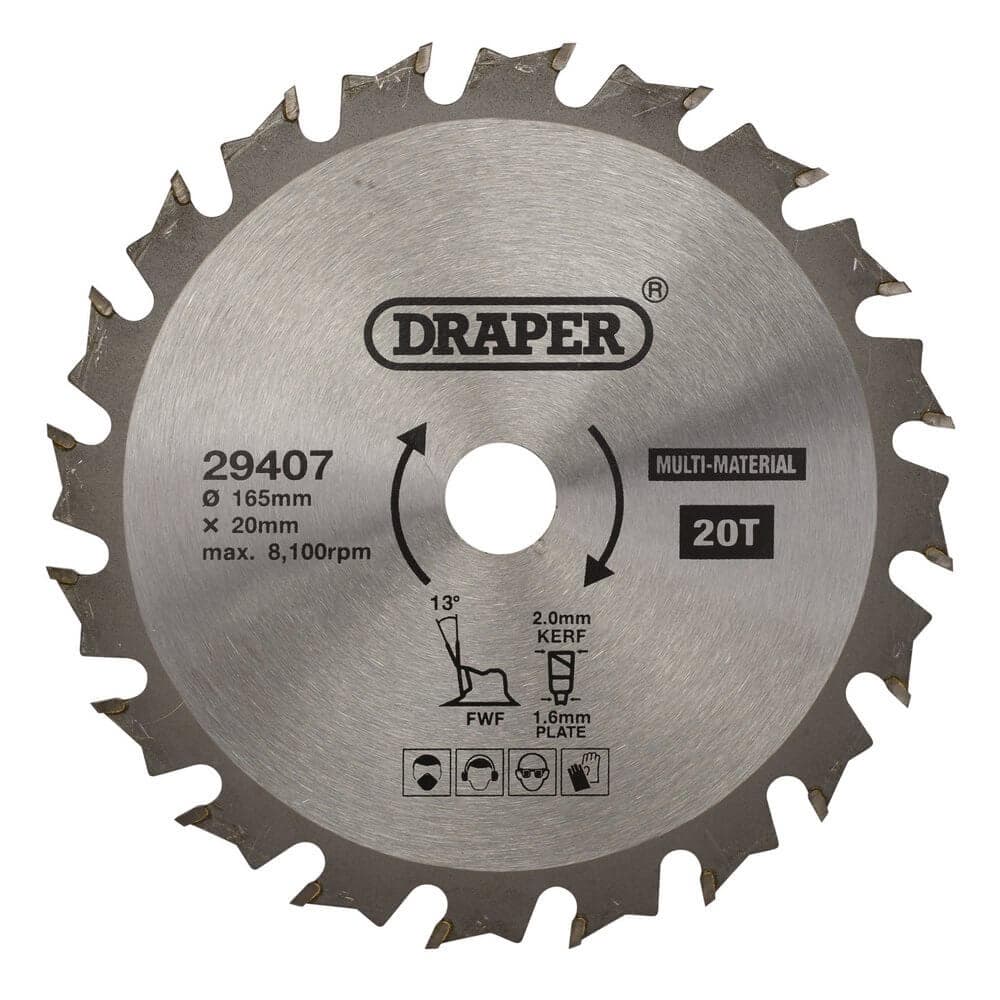 Draper 29407 Tct Multi-Purpose Circular Saw Blade 165 X 20Mm 20T each 1