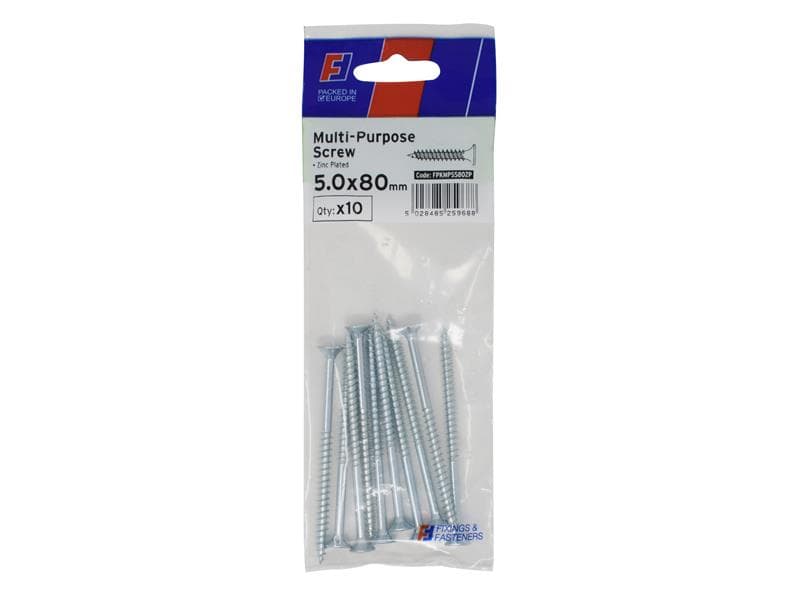 Forgefix FPKMPS580ZP Multi-Purpose Pozi Screw Csk St Zp 5.0 X 80Mm Forgepack 10