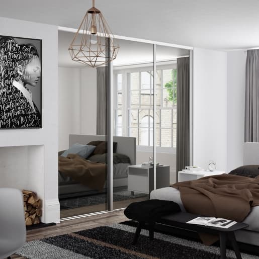 Spacepro White Steel and Glass Heritage Frame Mirror Sliding Doors, Size: 1780x2260mm