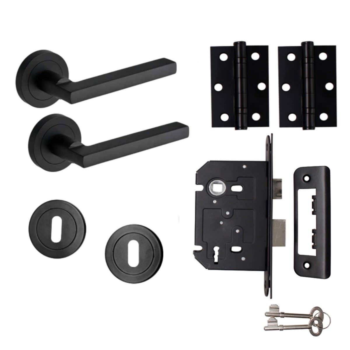 Scylla Lever on Rose Sashlock Door Handle - Matte Black - Complete Door Pack - Designer Levers