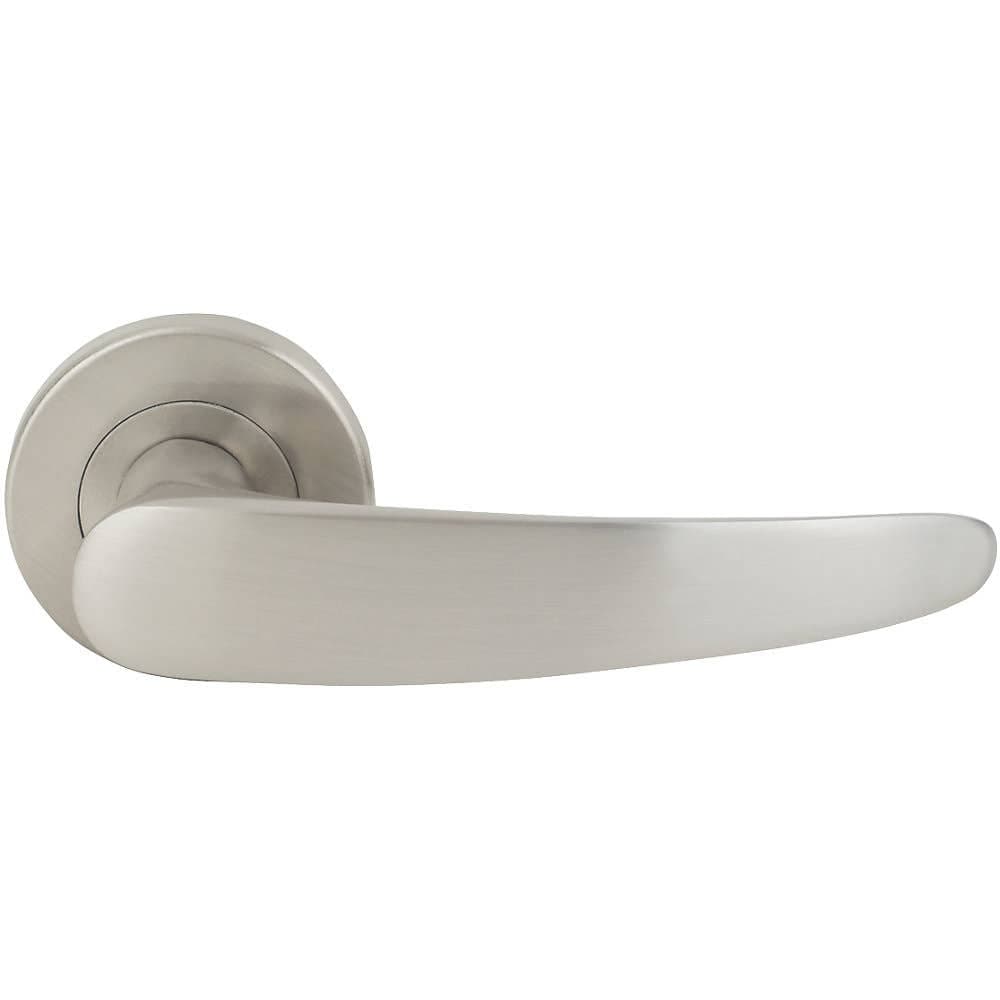 Elegance Curved Lever Door Handle on Rose - Brushed Satin Nickel - Pair - Internal - Designer Levers