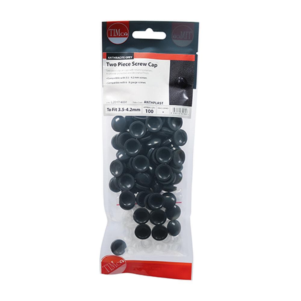 Timco ANTHPLAST Two Piece Screw Caps - Anthracite Grey To Fit 3.5 To 4.2 Screw TIMpac 100