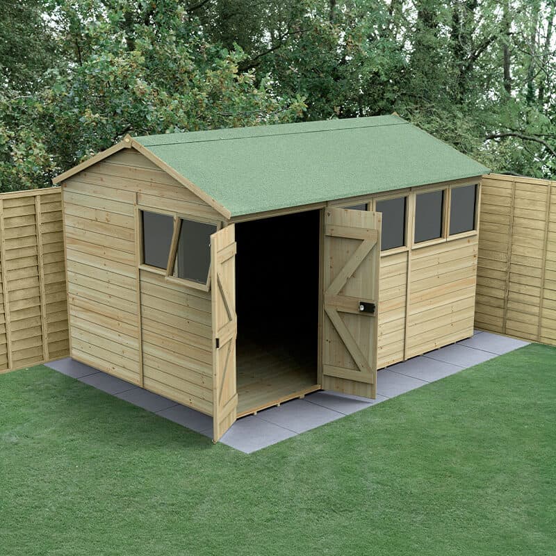 12' x 8' Forest Timberdale 25yr Guarantee Tongue & Groove Pressure Treated Double Door Reverse Apex Shed (3.64m x 2.61m)