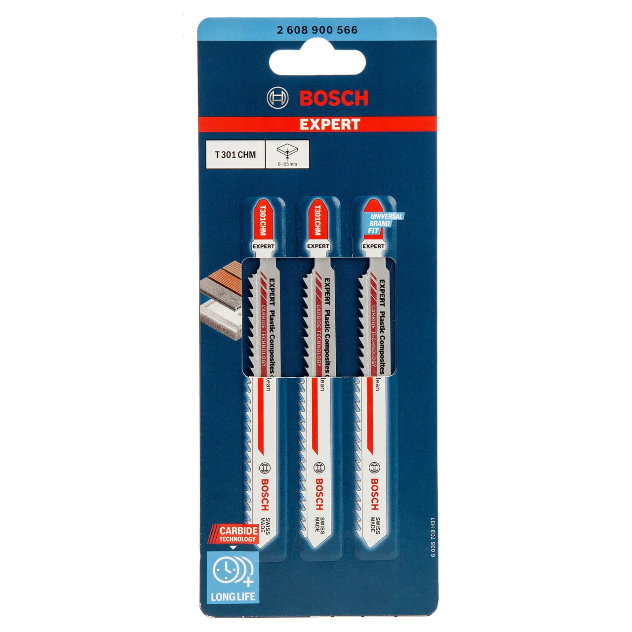 Bosch Powertool Accessories EXPERT Plastic Composites Clean T301CHM Jigsaw Blade 117mm Pack of 3 2608900566