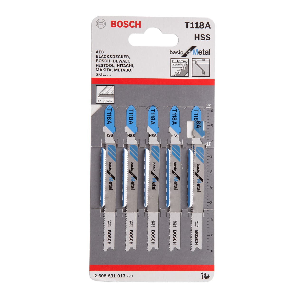 Bosch Powertool Accessories T 118 A Basic for Metal Jigsaw Blade 92mm Pack of 5 2608631013
