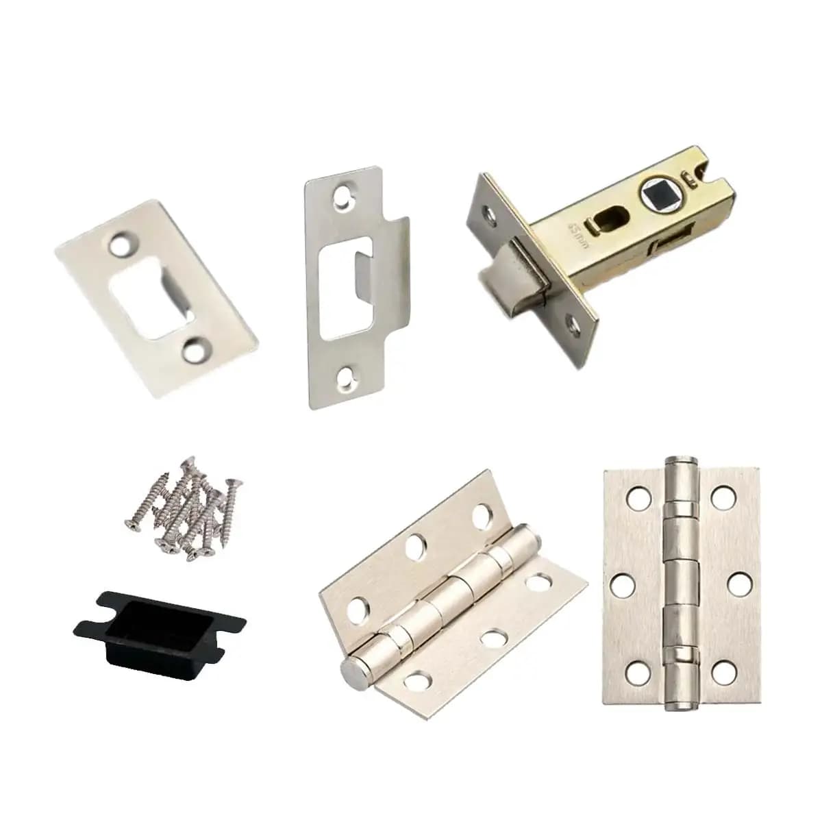 Door Tubular Latch / Catch & Fixings Set - Satin Nickel - 64mm - Hardware Solutions
