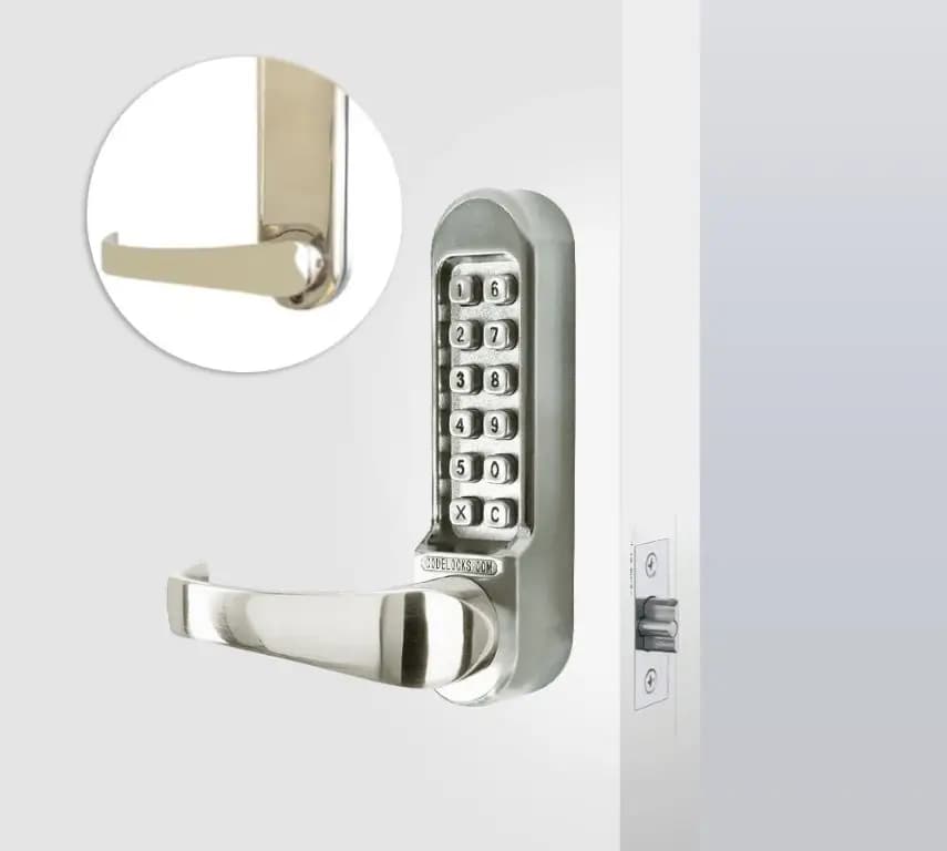 Mechanical Dual Plate Tubular Mortice Latch Lock - Keypad - Heavy Duty - PVD Stainless Steel - 60mm Backset - Silver