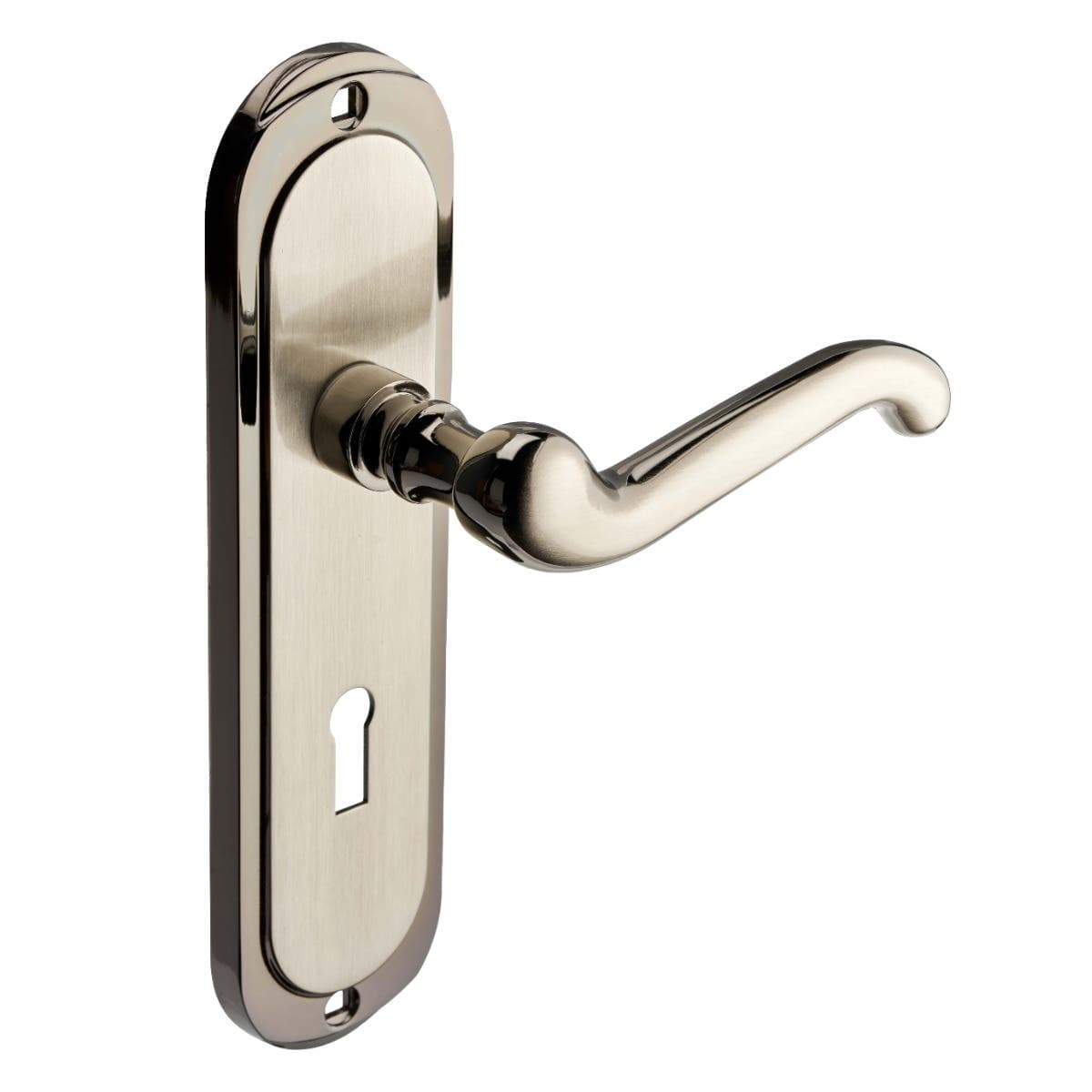 Turnberry Ornate Lever Key Lock Door Handle - Dual Tone Satin & Black - Pair - Designer Levers