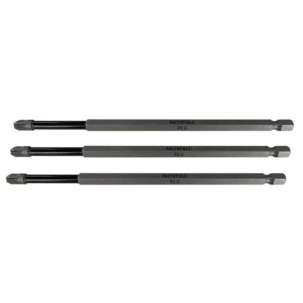 Faithfull Pozidriv Impact Screwdriver Bits Pz3 X 150Mm (Pack 3)