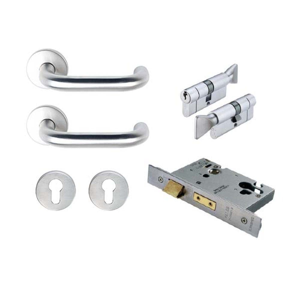Welling Round Bar Lever Handle + Easi-T Euro Sashlock Door Hardware Pack