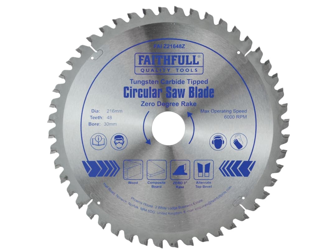 Faithfull TCT Circular Saw Blade Zero Degree 216 x 30mm x 48T FAIZ21648Z
