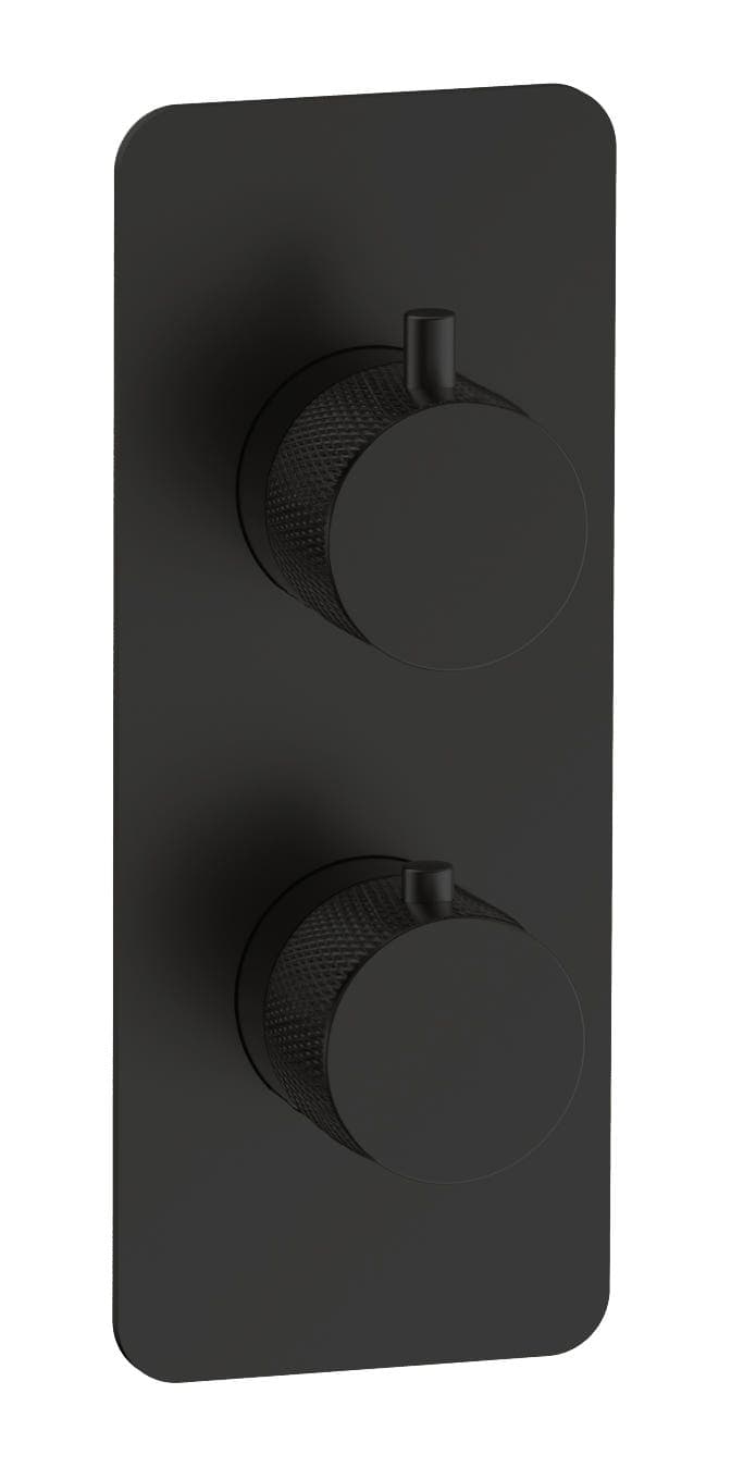 Kensington Knurled Twin Round Concealed Thermostatic Mixer Valve - WRAS - Matte Black