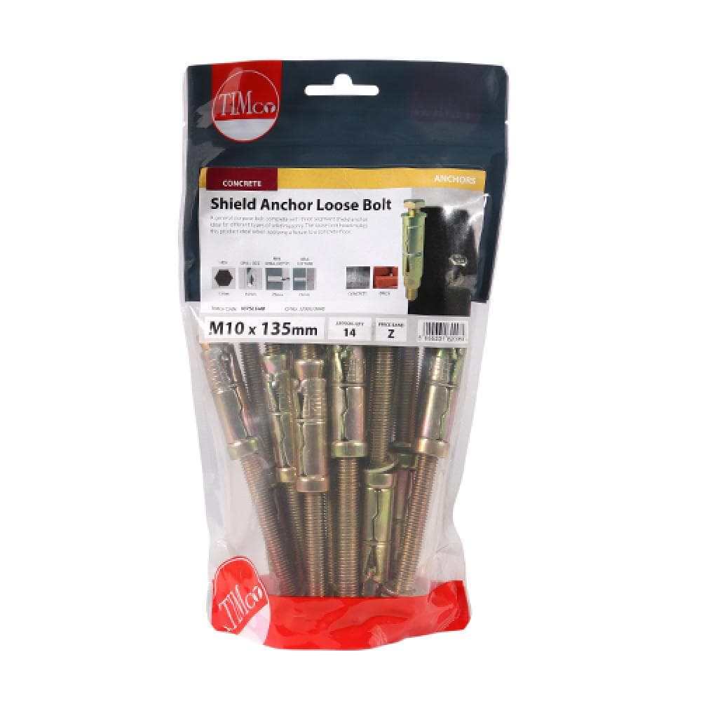 Timco 1075LSHB Shield Anchor Loose Bolts - Yellow M10:75L (M10 X 135) TIMbag 14