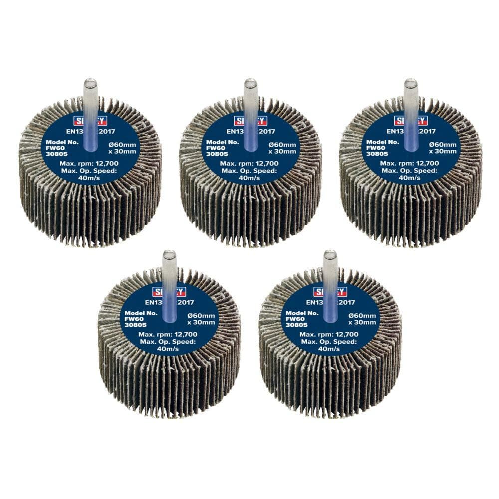 Sealey FW6030805 Abrasive Flap Wheel Ø60 X 30Mm 80Grit Ø6Mm Shaft - Pack Of 5