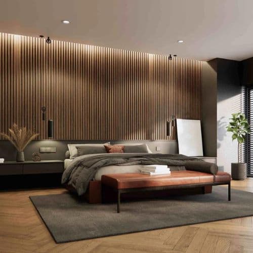 Slatted Acoustic Wall Panel - 600mm x 2400mm x 22mm Chocolate Brown