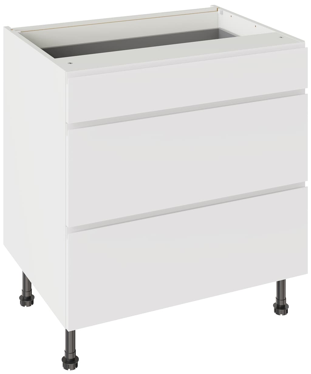 Kitchen Kit Flatpack Three Drawer Base Unit J-pull Super Gloss White 800mm - FKKJ0007