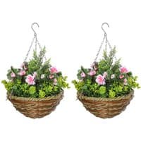 Dyzi Artificial Hanging Flower Pot Set Outdoor Indoor Decor - Pink