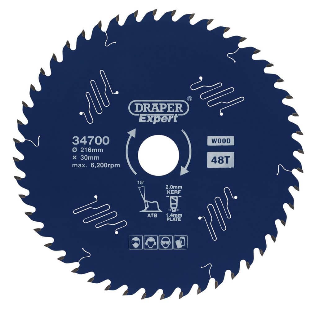 34700 Draper Expert Tct Circular Saw Blade For Wood With Ptfe Coating 216 X 30Mm 48T each