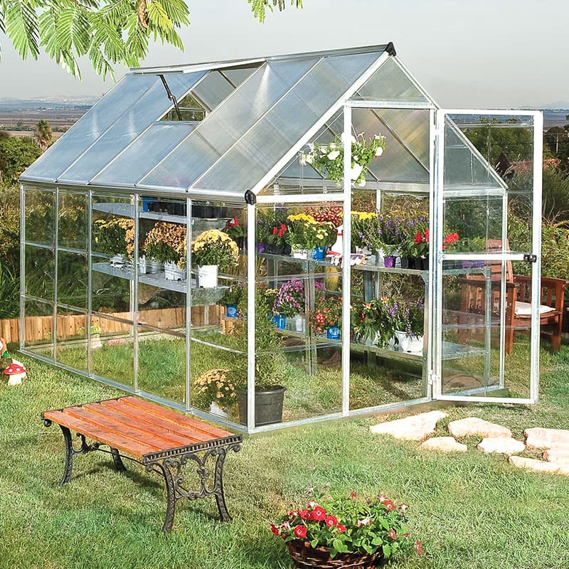 6' x 10' Palram Canopia Hybrid Walk In Silver Polycarbonate Greenhouse (1.85m x 3.06m)