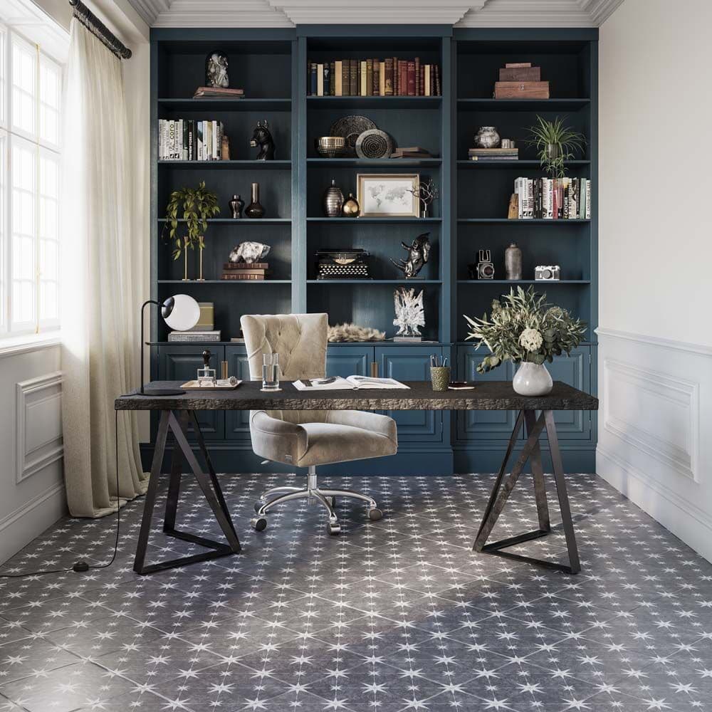 Verona Vincent Charcoal Patterned Vitrified Ceramic Wall and Floor Tile 33.5x33.5cm