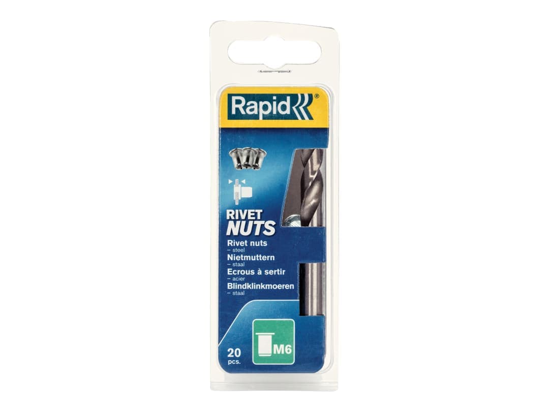 Rapid Steel Rivet Nuts M6 (Pack 20 + Free Drill Bit) 5000673
