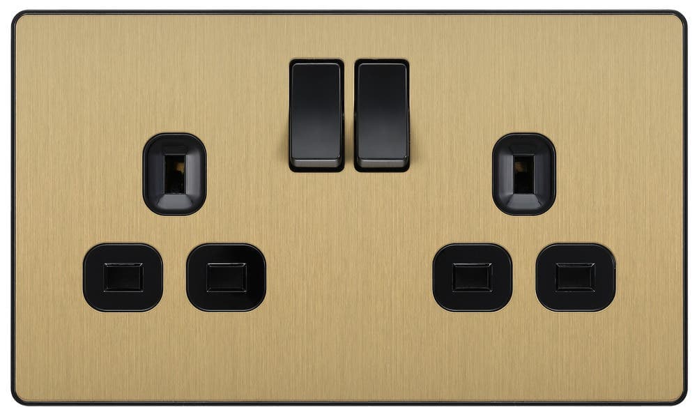 Double Switched Socket - 13A - Satin Brass