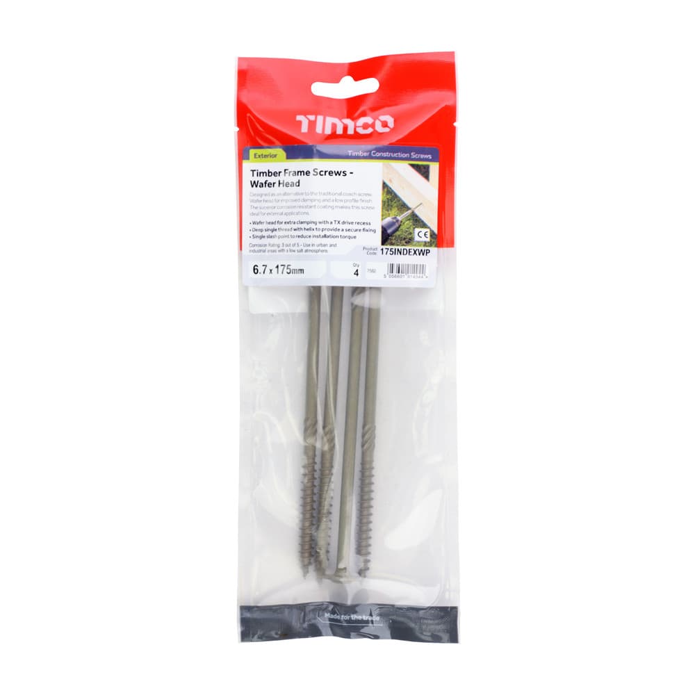 Timco Timber Screws - Tx - Wafer - Exterior - Green TIMpac 4 175INDEXWP