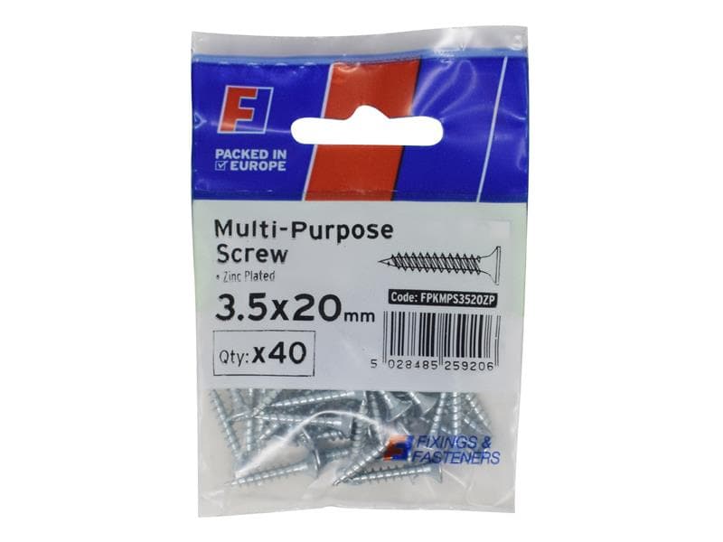 Forgefix FPKMPS3520ZP Multi-Purpose Pozi Screw Csk St Zp 3.5 X 20Mm Forgepack 40
