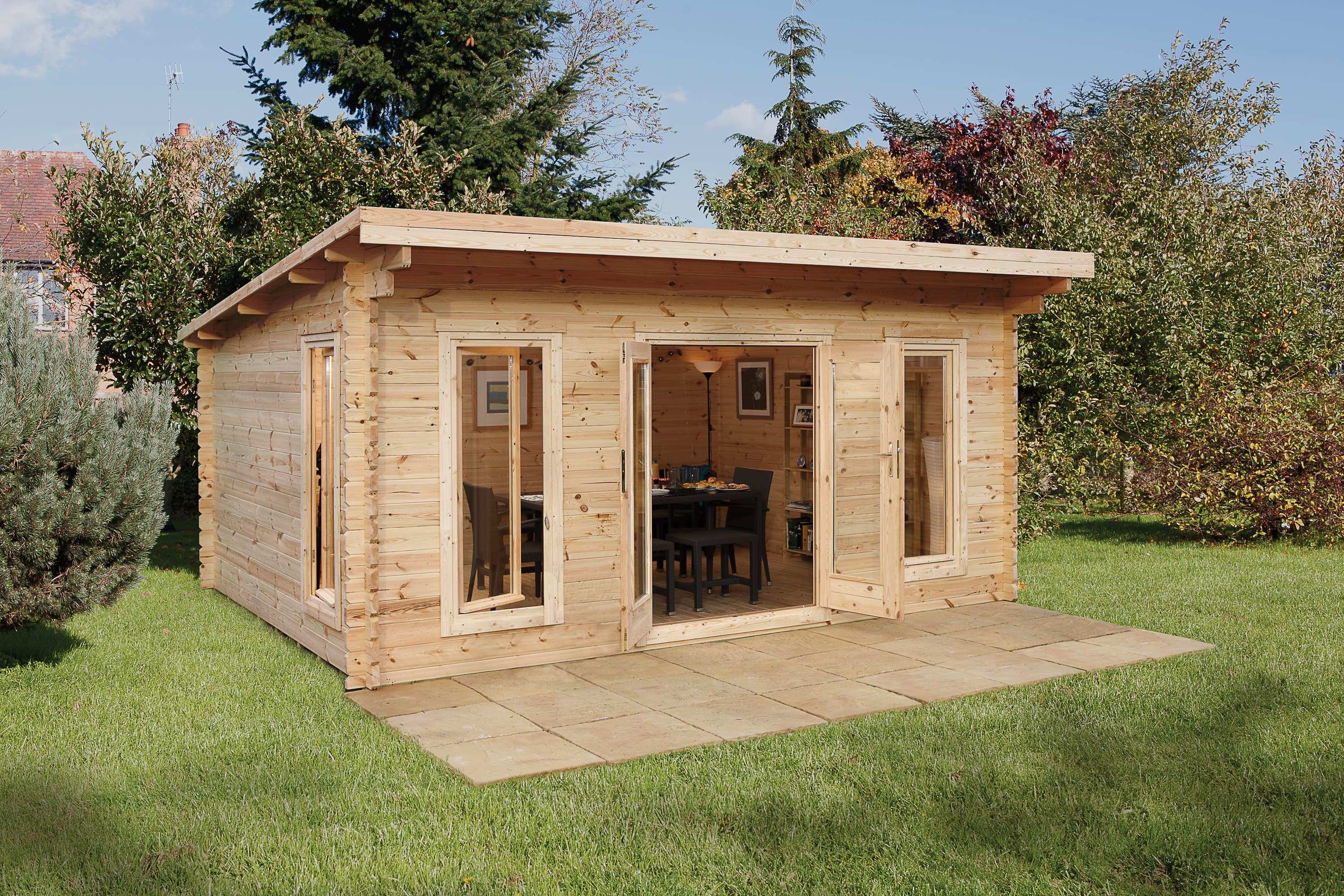 Forest Garden 5 x 4m Mendip Pent Log Cabin and Underlay Home Delivered